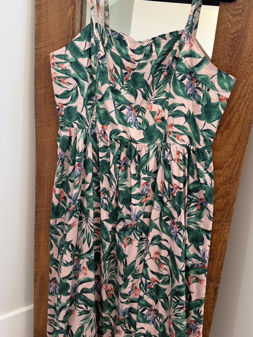Reitmans Pink Tropical Leaf Print Sundress with Green Accents